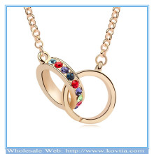 Trendy ouro 18k anel de cristal cheio ligado juntos verdadeiro amor série colar de camisola